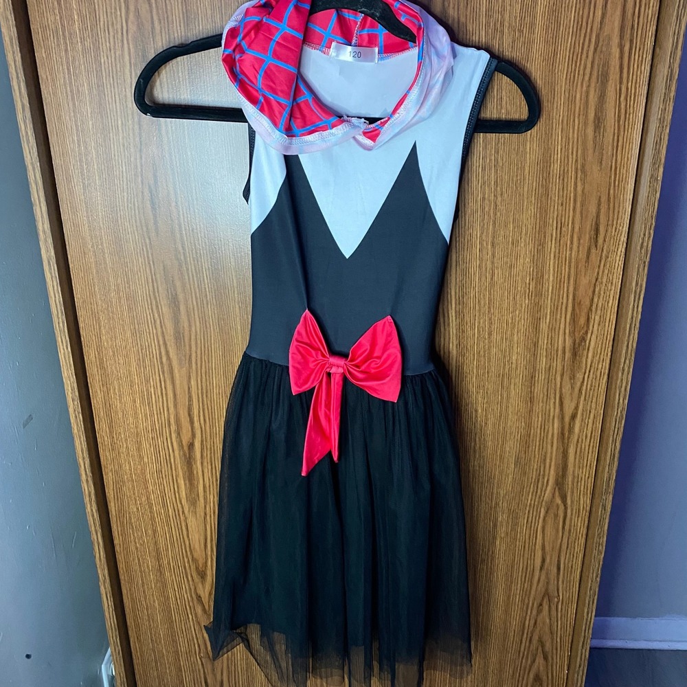 Ghost-Spider Tutu Dress Kids Size Medium Black White Pink Hooded Cosplay